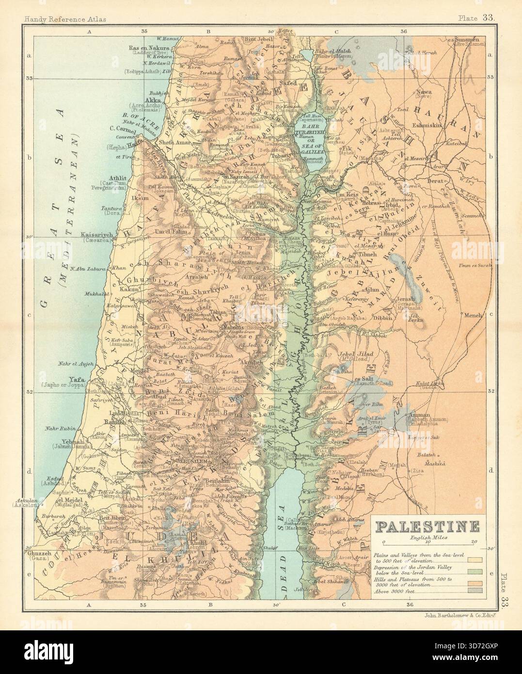Carte en relief de Palestine. Terre Sainte Israël. BARTHOLOMEW 1909 ancienne carte antique Banque D'Images