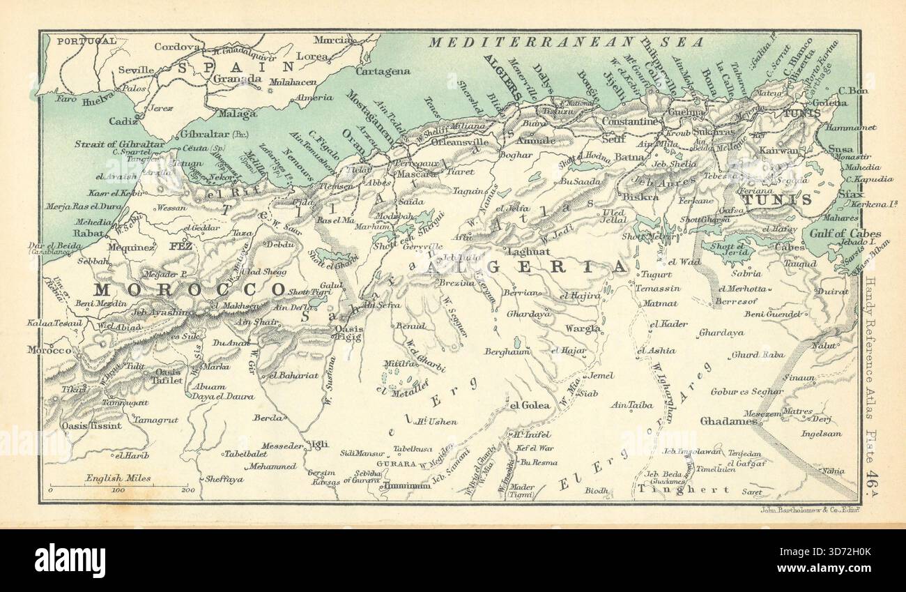 Afrique du Nord. Maghreb Maroc Algérie Tunisie. BARTHOLOMEW 1909 carte ancienne Banque D'Images