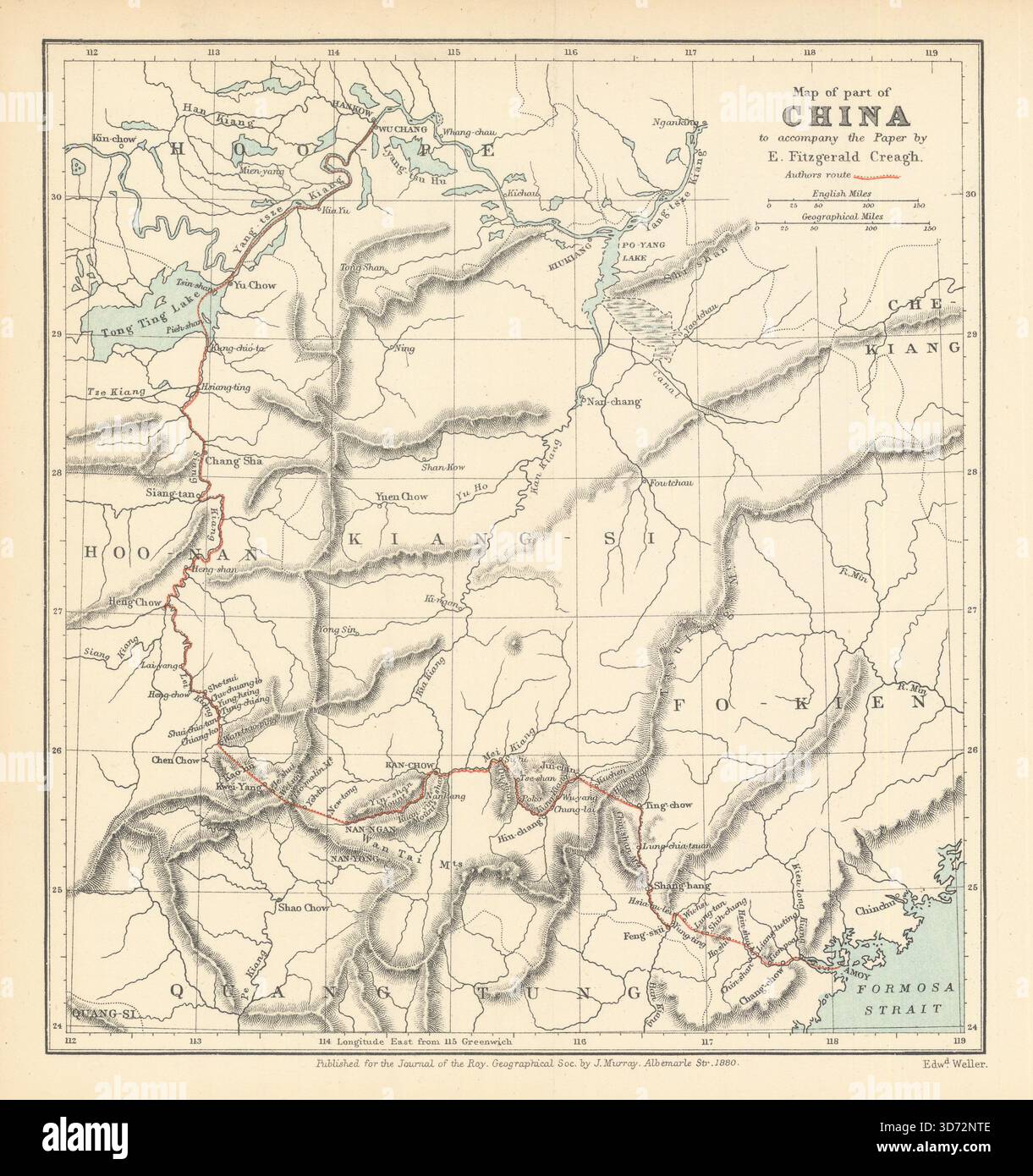 Une partie de la Chine. E expédition Fitzgerald Creagh. Hubei Hunan Jiangxi. Carte RGS 1880 Banque D'Images