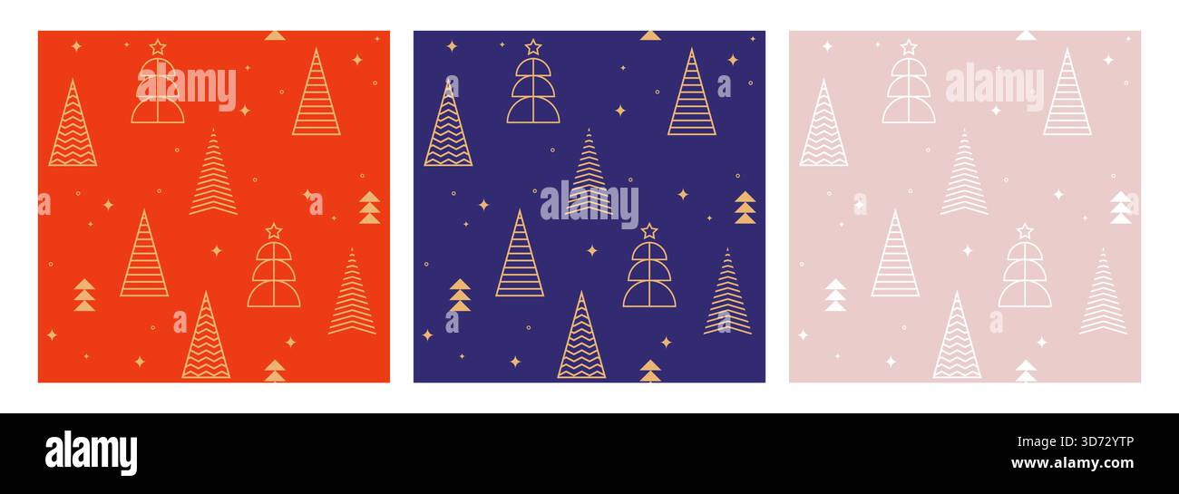 Motif de fond d'hiver sans couture avec arbres de Noël linéaires et flocons de neige. Joyeux Noël et joyeuses fêtes. illustration vectorielle Illustration de Vecteur