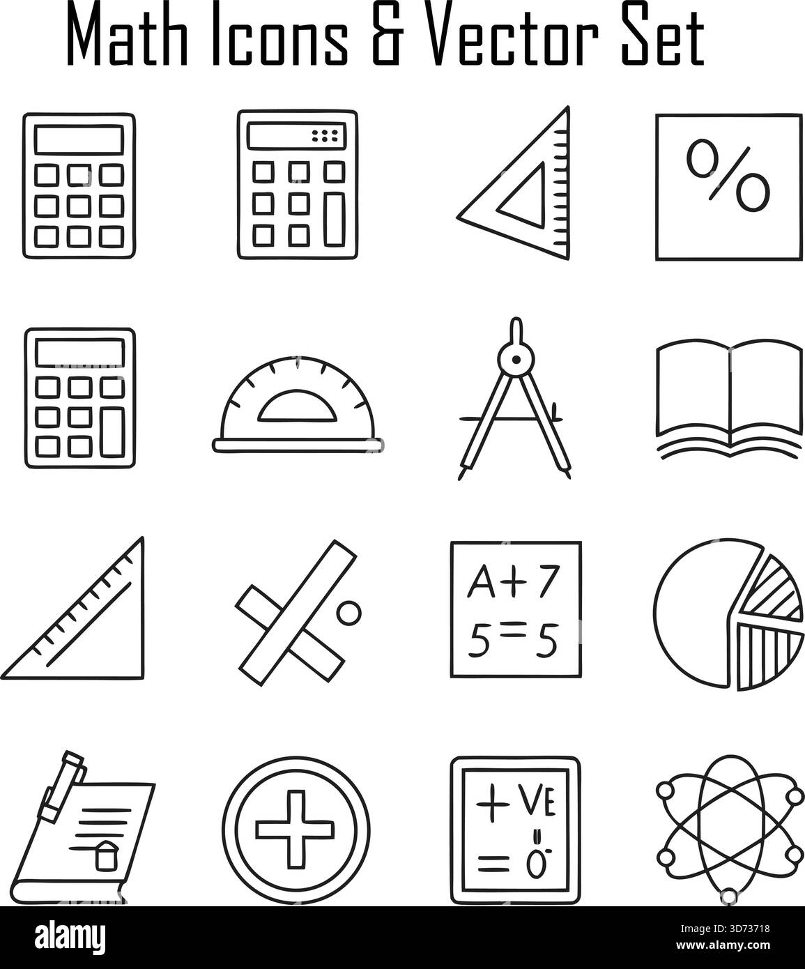 Jeu d'icônes mathématiques – mathématiques, nombres, géométrie, symboles de calcul Illustration de Vecteur