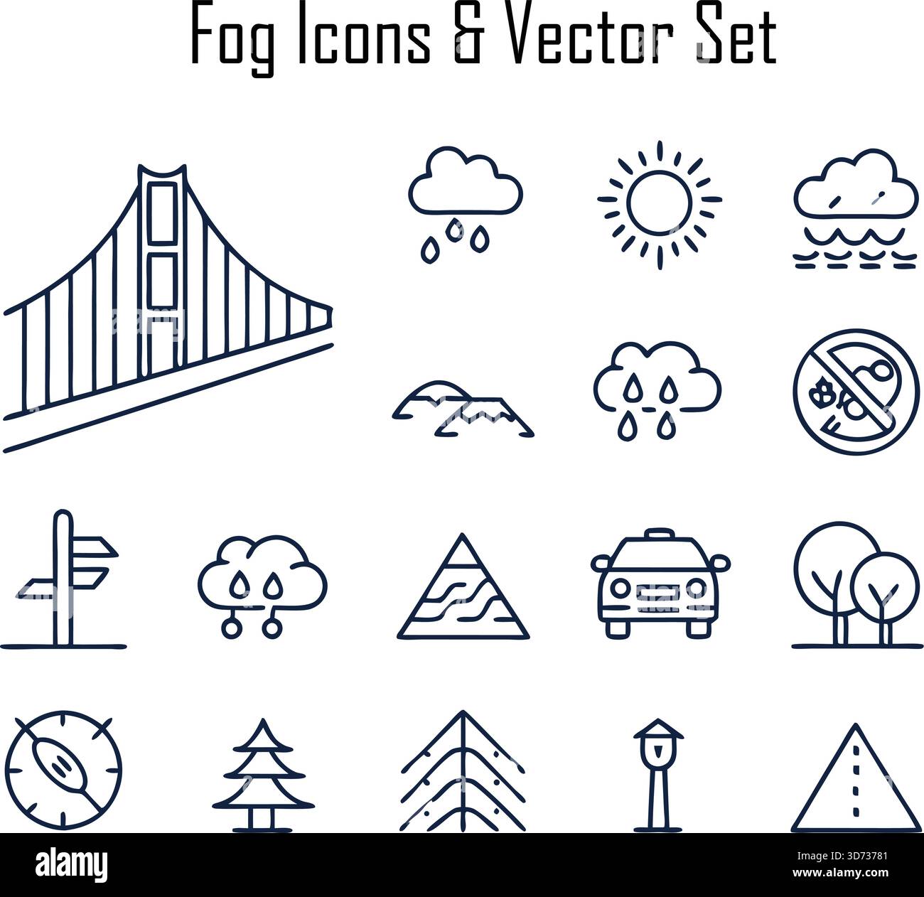 Icônes de brouillard et ensemble de vecteurs – symboles météo, brume, brume, éléments climatiques, Pack d'illustrations atmosphériques Illustration de Vecteur