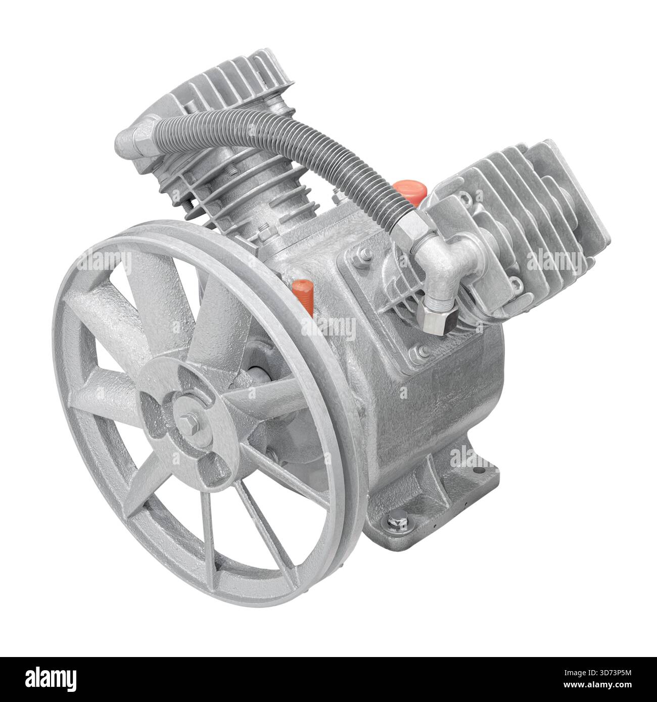 Compresseur d'air entraîné par courroie à deux cylindres, isolé sur fond blanc Banque D'Images