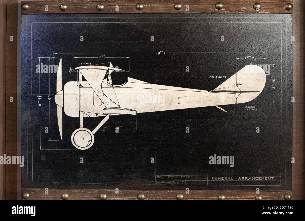 Dessin général d'un vieil avion monomoteur dans la peinture. Banque D'Images
