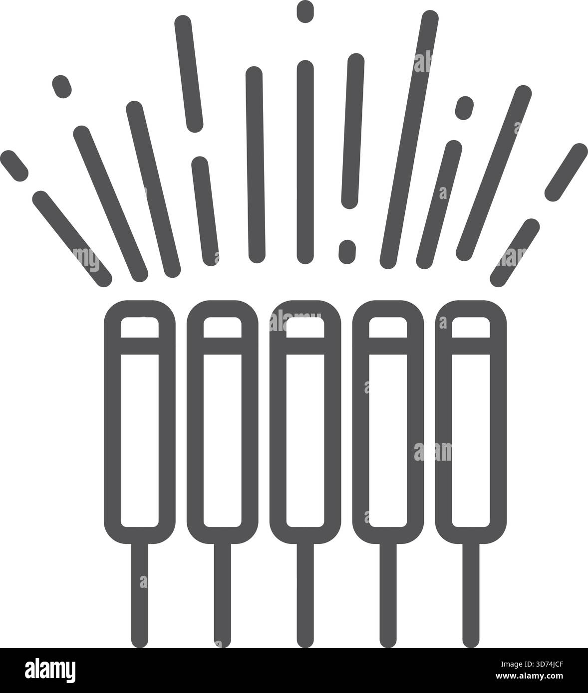Un dessin au trait de cinq bâtons de feu d'artifice avec un effet scintillant. Les feux d'artifice sont disposés en une rangée, le premier à gauche et le dernier à gauche Illustration de Vecteur