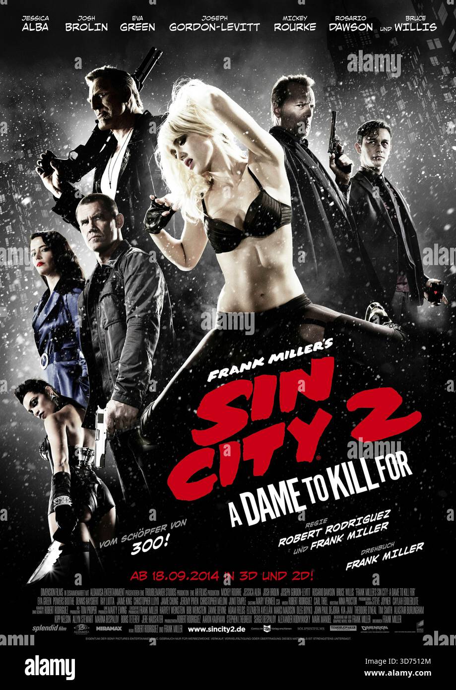 Sin City : a Dame to Kill for (2014) réalisé par Frank Miller et Robert Rodriguez avec Mickey Rourke, Jessica Alba et Josh Brolin. Plusieurs vies dures à Basin City convergent comme un photographe vengeur et un strip-teaseur tourmenté affrontent une femme fatale mortelle et des politiciens corrompus. Affiche AMÉRICAINE À une feuille POUR USAGE ÉDITORIAL UNIQUEMENT. Crédit : BFA / dimension films Banque D'Images