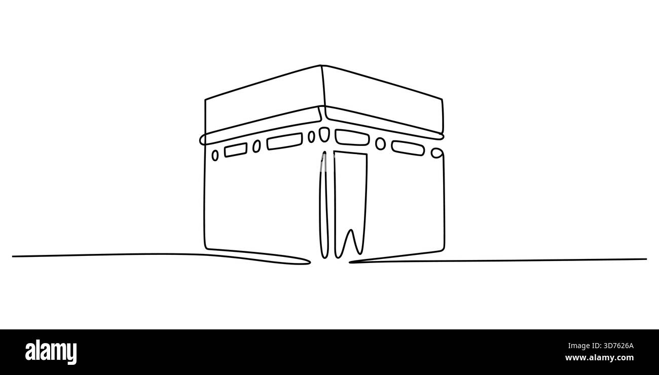 Dessin au trait continu de la kaaba, lieu sacré islamique de pèlerinage musulman Illustration de Vecteur