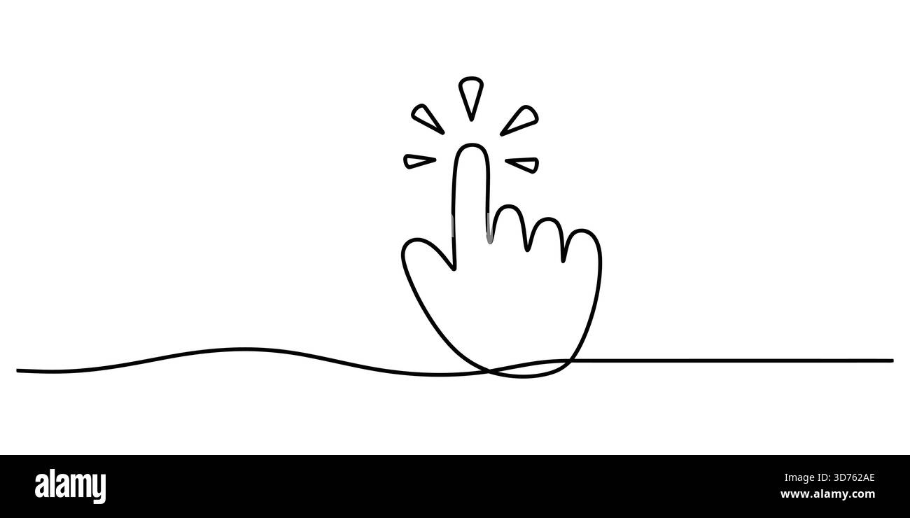 Curseur à main d'une ligne cliquez sur l'icône sur fond blanc pour l'interaction numérique Illustration de Vecteur