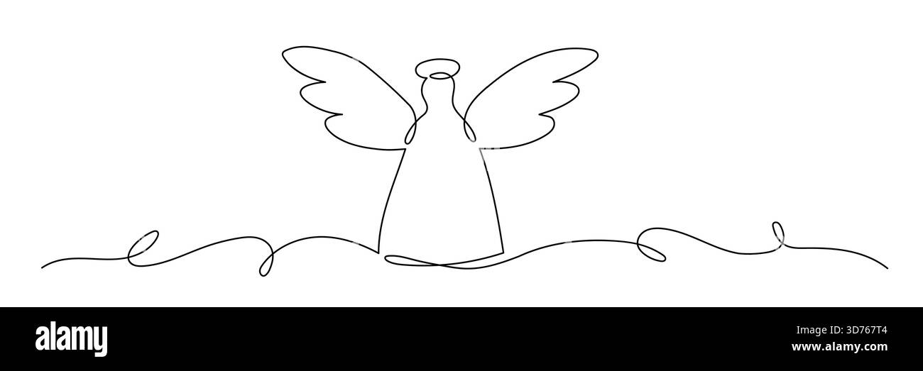 Ange en ligne continue monoline avec ailes ouvertes. Illustration de Vecteur