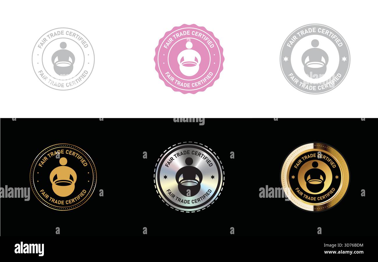 Logo certifié commerce équitable. Icône, timbre, badge, sceau et vecteur de symbole Illustration de Vecteur
