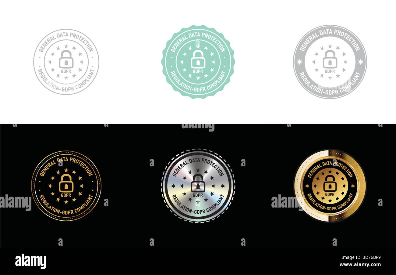 Badge conforme au RGPD – sceau du Règlement général sur la protection des données, timbre vectoriel de certification de la sécurité des données et de la protection de la vie privée Illustration de Vecteur