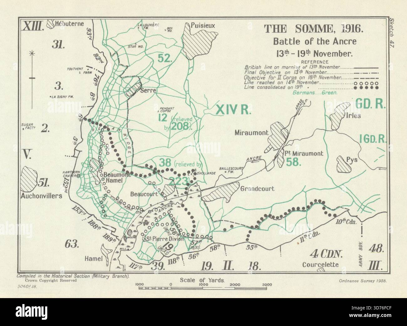 Bataille de la somme. Bataille de l'ancre, 13-19 novembre 1916. WW1 1938 carte Banque D'Images
