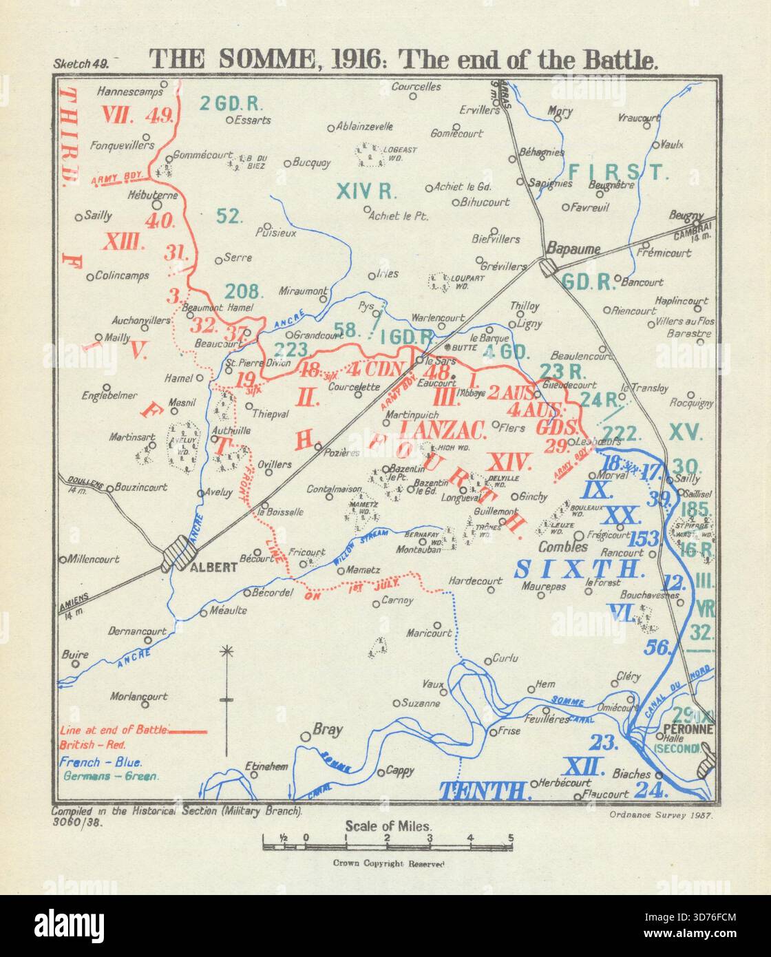 Bataille de la somme 1916. La fin de la bataille. Première Guerre mondiale 1938 vieille carte Banque D'Images