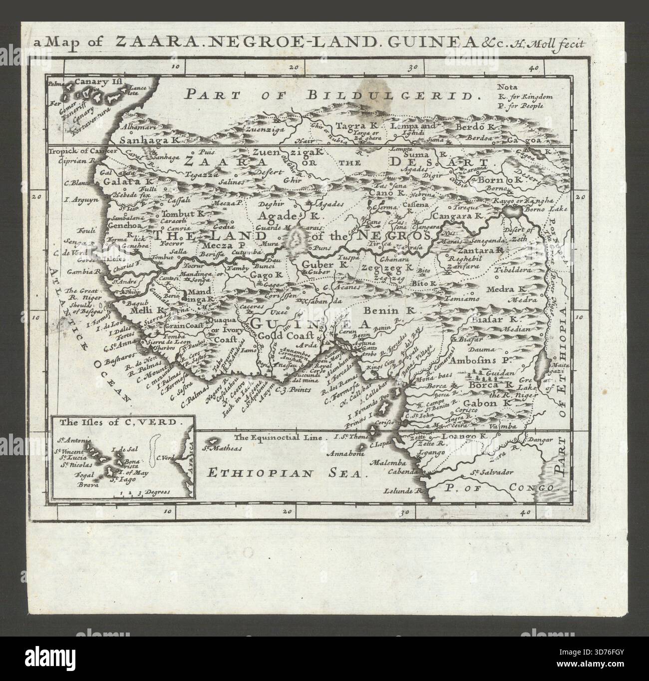 Plan de Zaara. Les terres noires. Guinée & c. Par Herman Moll. Afrique de l'Ouest 1701 ans Banque D'Images