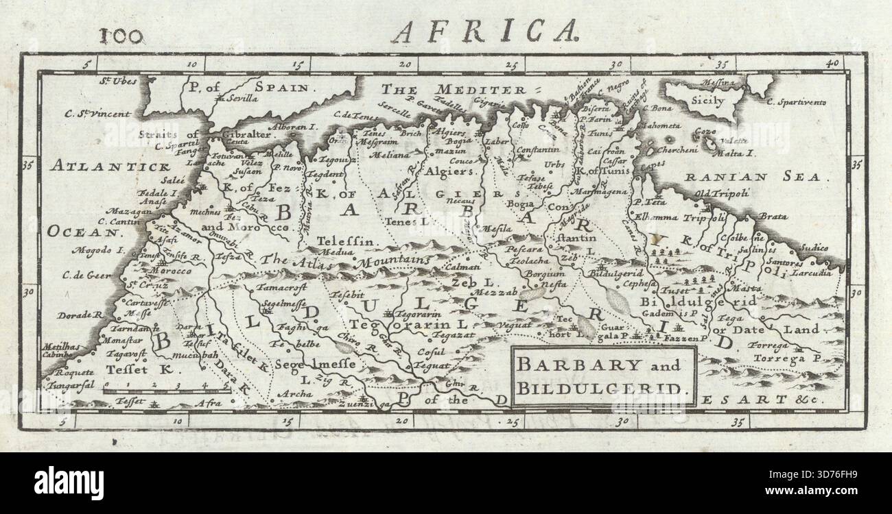Barbarie & Bildulgerid. Afrique du Nord Maghreb Maroc Algérie. MOLL 1701 carte ancienne Banque D'Images