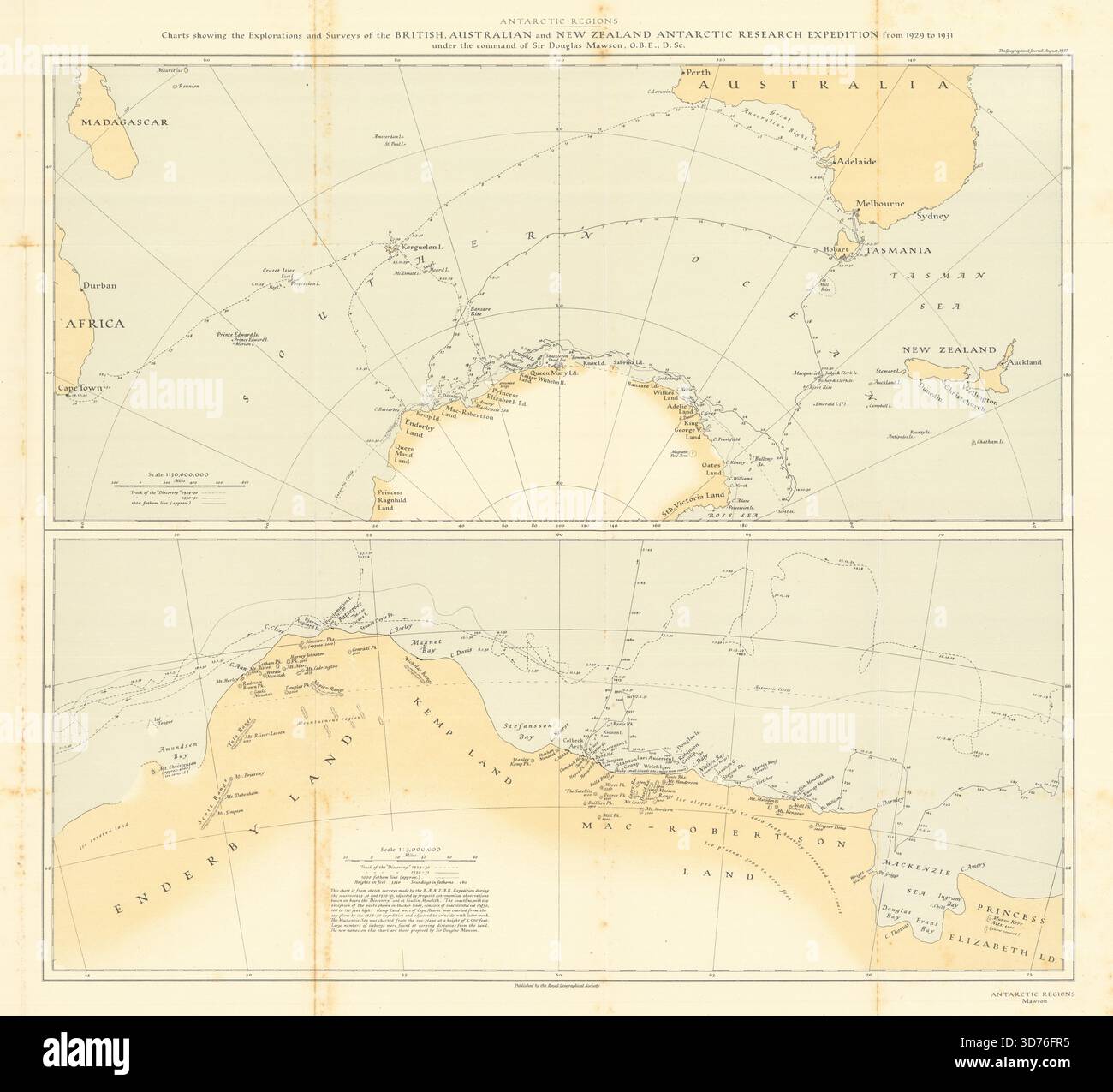 Banzare exploration et levés antarctiques. Expédition Douglas Mawson. Carte RGS 1932 Banque D'Images