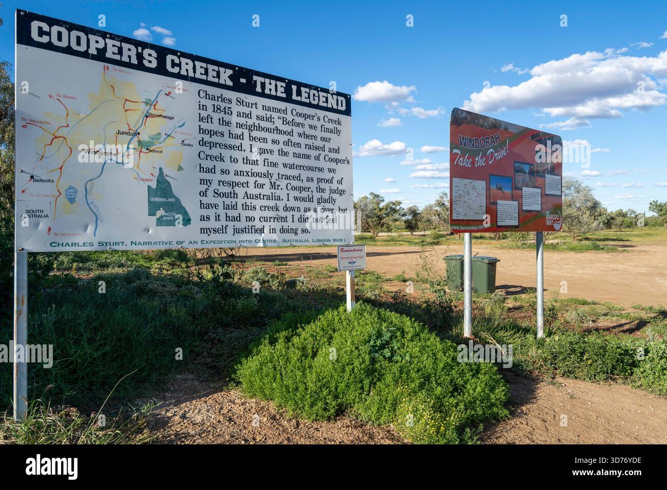 Panneau d'information dans les installations de camping, Cooper's Creek, Windorah, Queensland, Australie Banque D'Images
