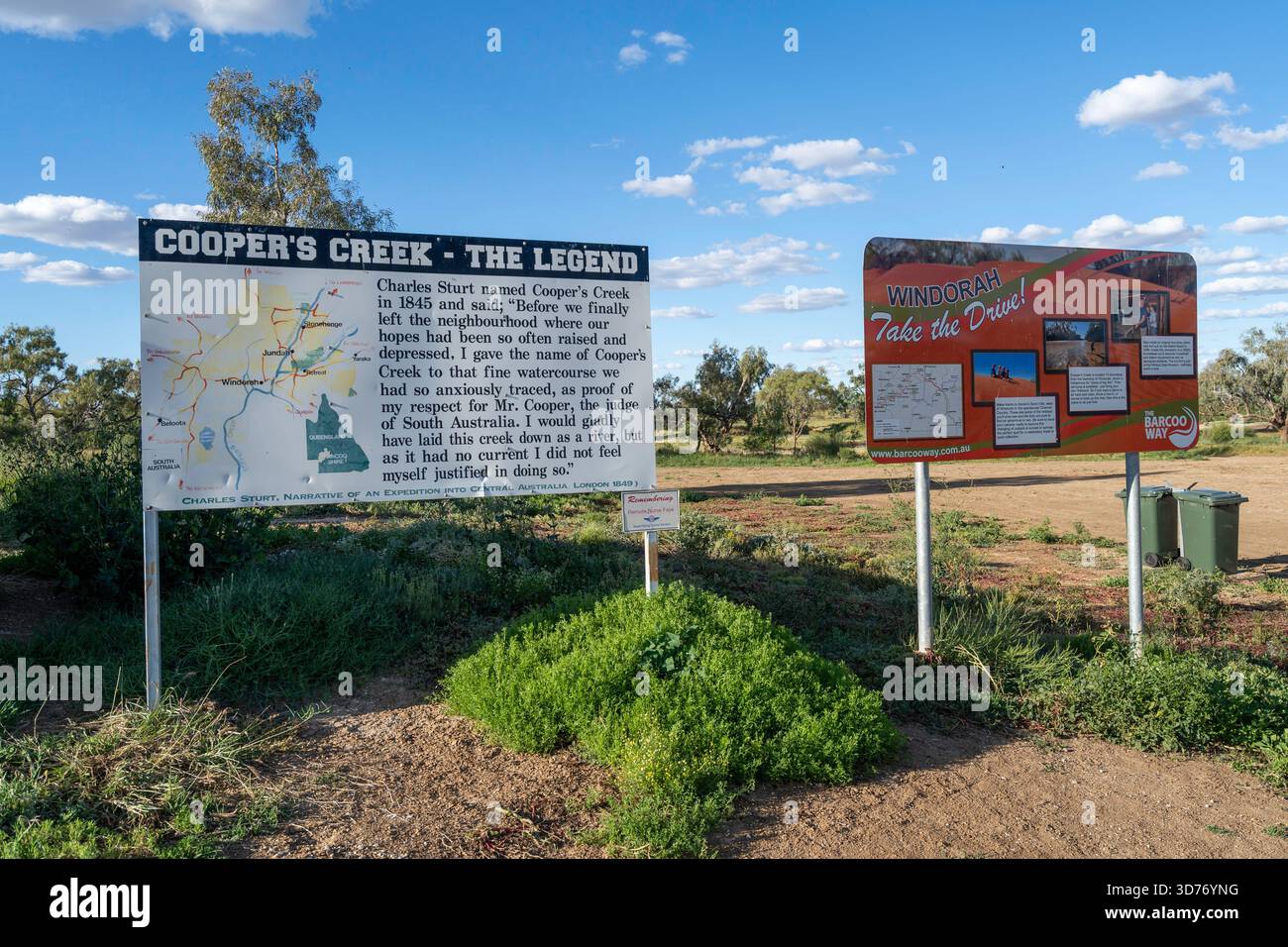 Panneau d'information dans les installations de camping, Cooper's Creek, Windorah, Queensland, Australie Banque D'Images