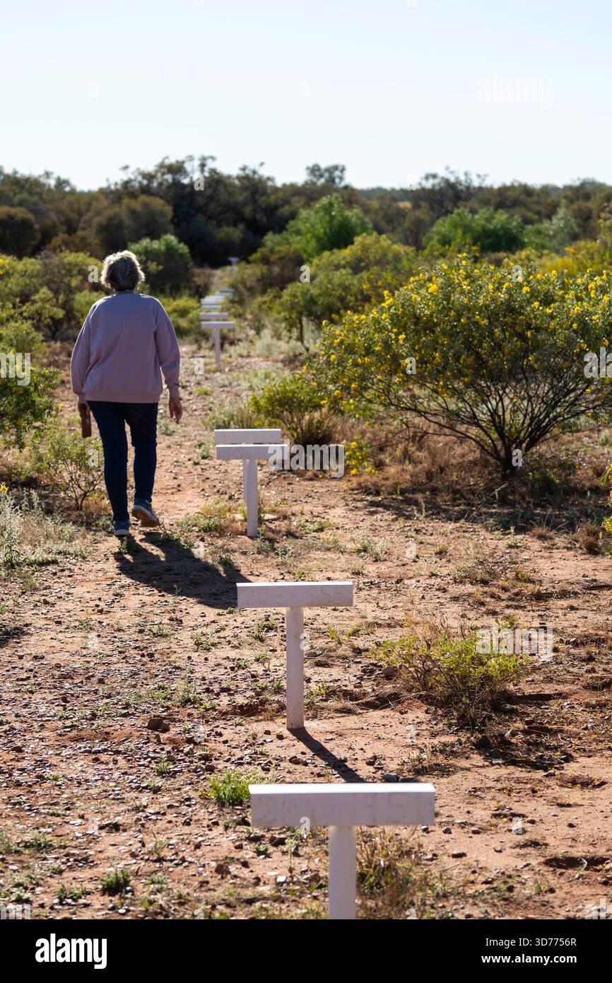 Marqueurs d'inondation sur la plaine inondable autour de Cooper's Creek, Windorah, Queensland, Australie Banque D'Images