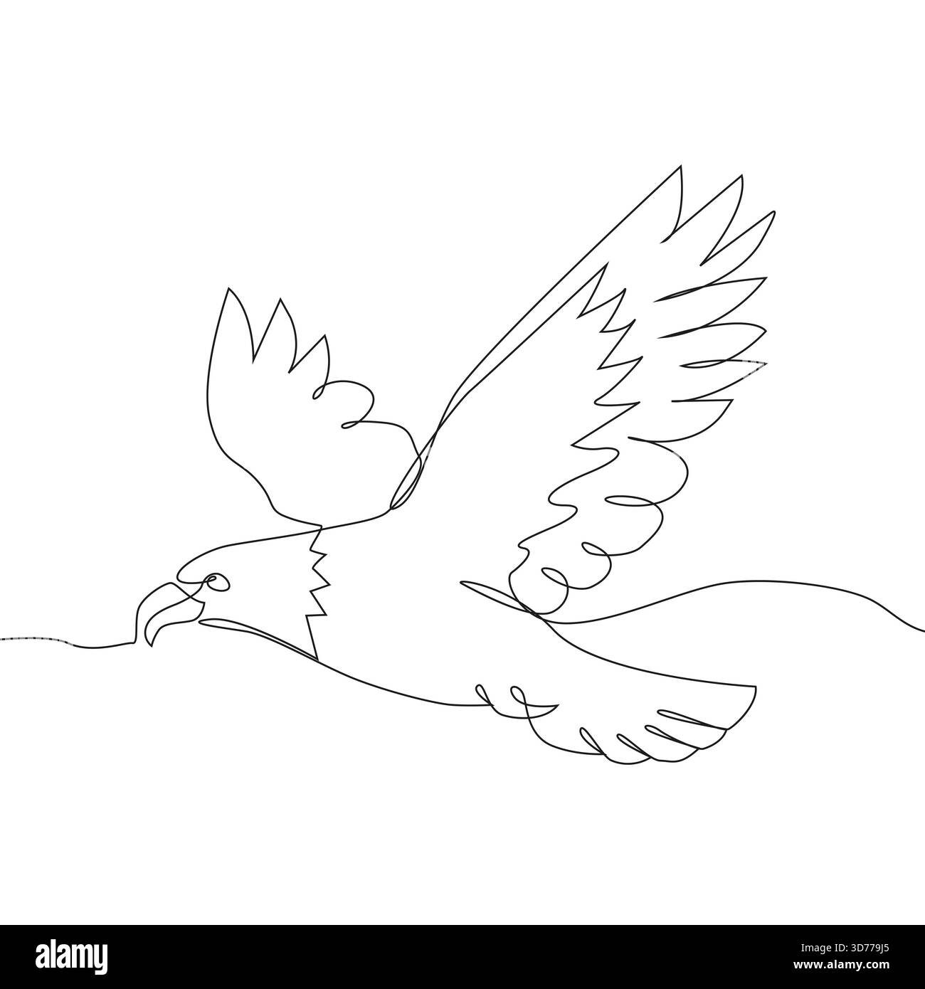 Illustration d'aigle volant. Contour d'oiseau fort. Ligne continue vecteur Puissant symbole de la faune. Illustration de Vecteur