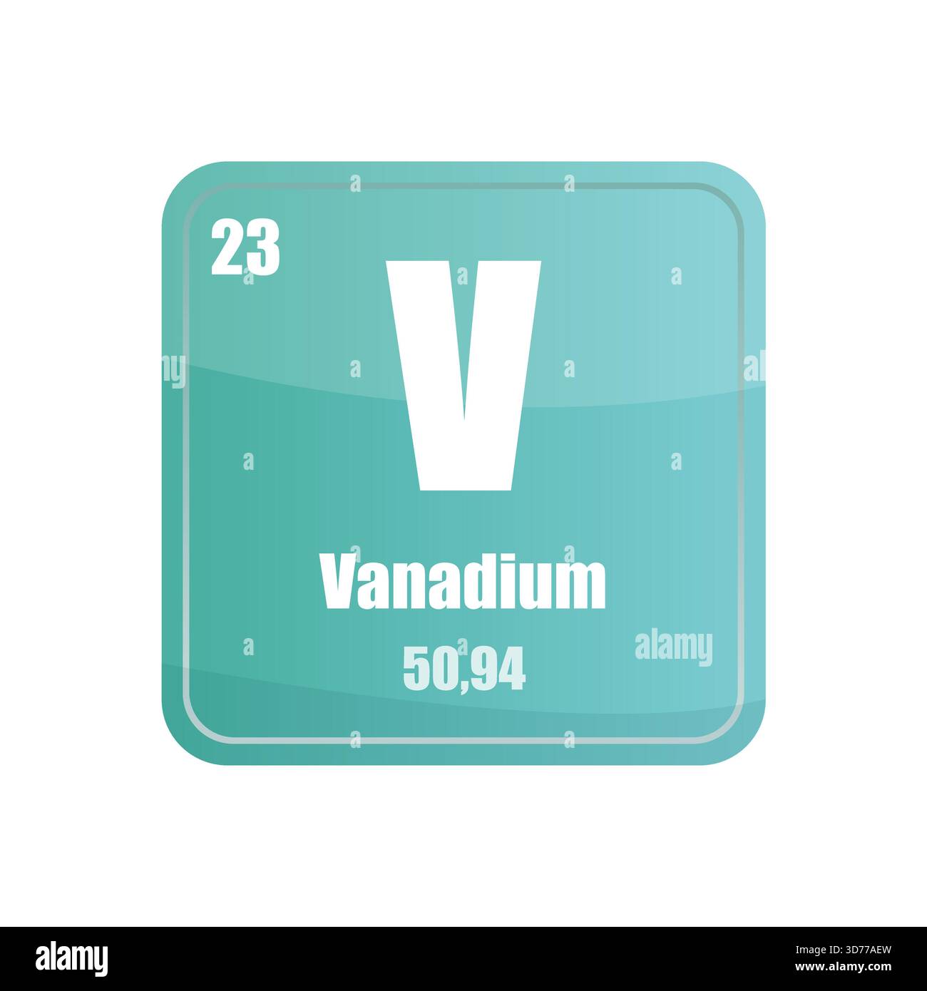 Carreau pour éléments chimiques au vanadium. Numéro atomique vingt-trois. Icône de vecteur V sign. Forme carrée gris bleu. Illustration de Vecteur