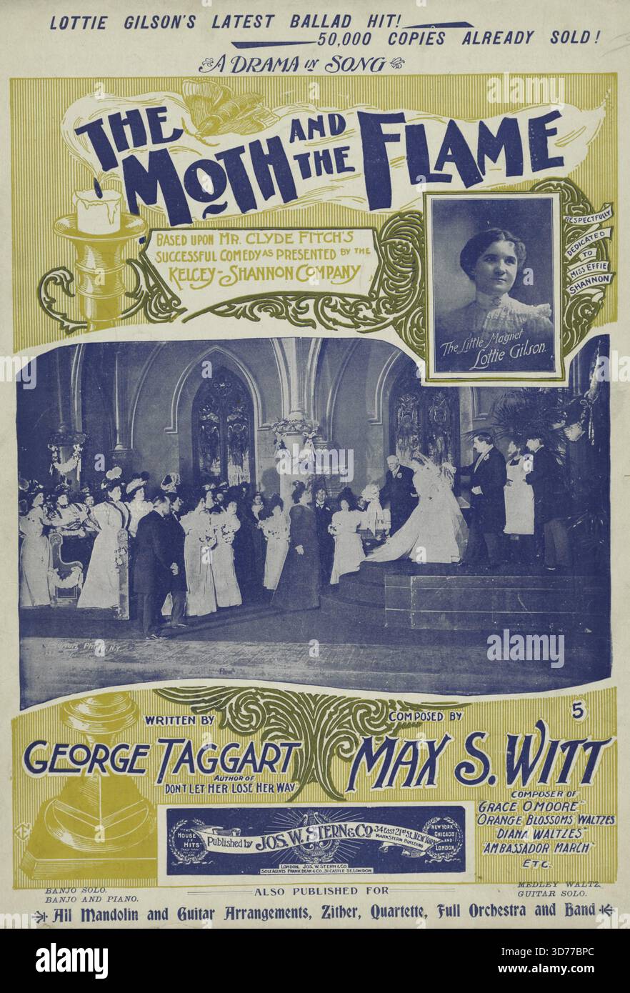 Le papillon de nuit et la flamme, 1898. Supplémentaire, à une réception gay. Première ligne de refrain le papillon de nuit et la flamme ont joué un jeu., 1898., New York. Éditeur, Jos. W. Stern & Co. Les catégories incluent chansons, tromperie, fiançailles, chansons d'amour, valses, relations homme-femme, conflit interpersonnel., 1 score (8 p.) ; 35 cm Banque D'Images