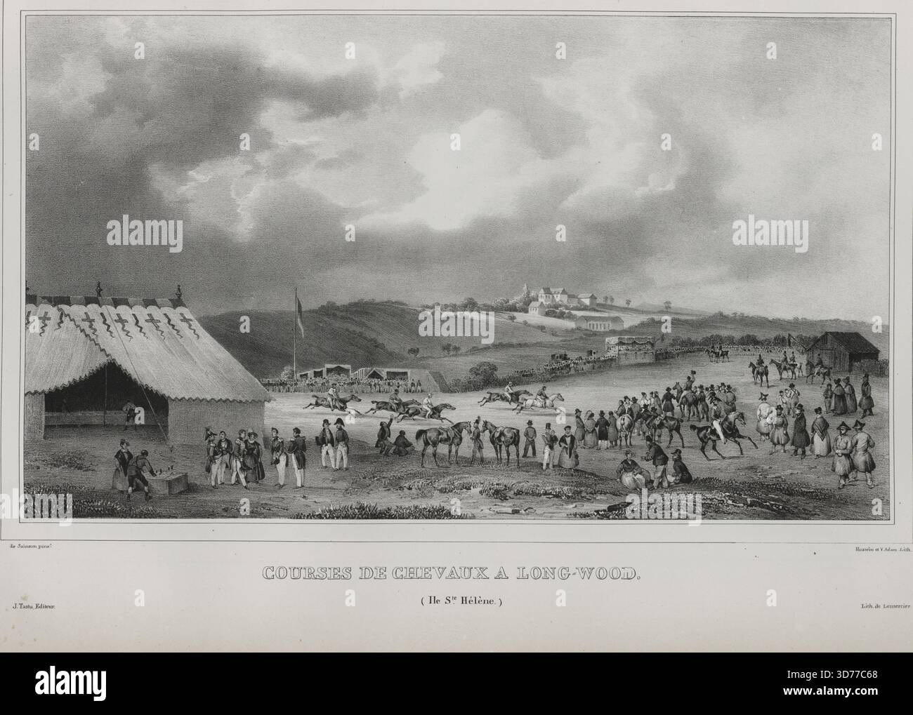 Courses de chevaux a long-wood. (Ile Ste. Hélène.), 1830 - 1835., Paris, Éditeur, J. Tastu, 1830 - 1835, 34 x 52,5 cm., gravures Banque D'Images