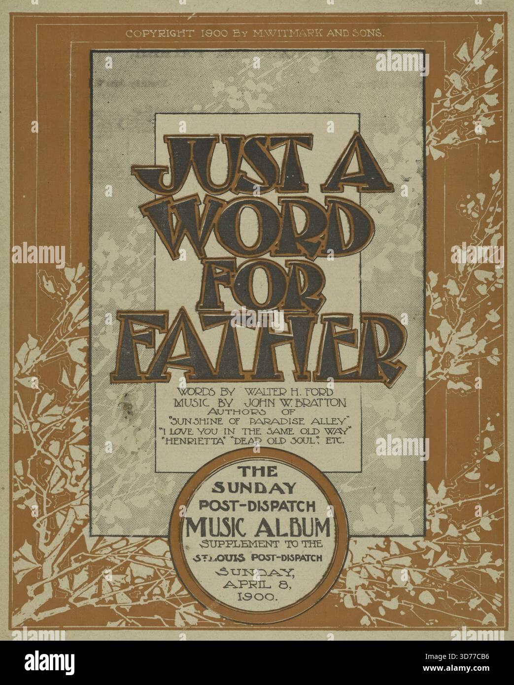 Juste un mot pour père aussi, additionnel, l'amour d'Une mère sera toujours la chose la plus chère sur terre, première ligne : Just a Word for Father, Dear old patient Father, 1894, obtient Louis, Publisher, est Louis Post-Dispatch, mots-clés : chansons, pères, amour, maternel, paternel, 1 score (4 p.) ; 35 cm Banque D'Images