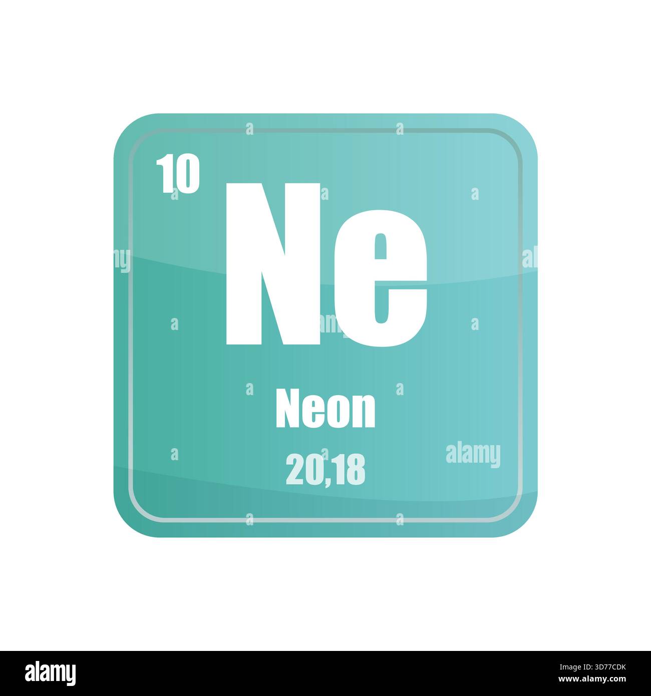 Carreau pour éléments chimiques au néon. Numéro atomique dix. Icône vecteur signe ne. Forme carrée bleu turquoise. Illustration de Vecteur