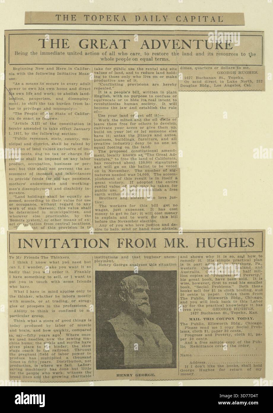The Topeka Daily Capital ; Henry George buste de H. George., 1800 - 1899, impôt unique, George, Henry, 1839-1897, tirages photomécaniques demi-teintes, 1 tirage ; 6,5 x 5,4 cm Banque D'Images