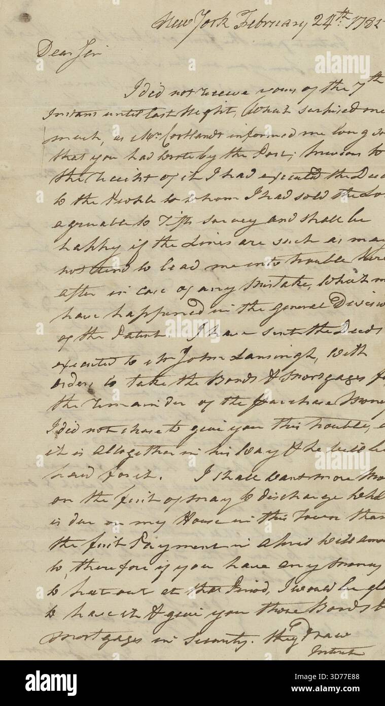 1785 24 février, lettre, correspondance historique. Heure capturée dans le script Banque D'Images
