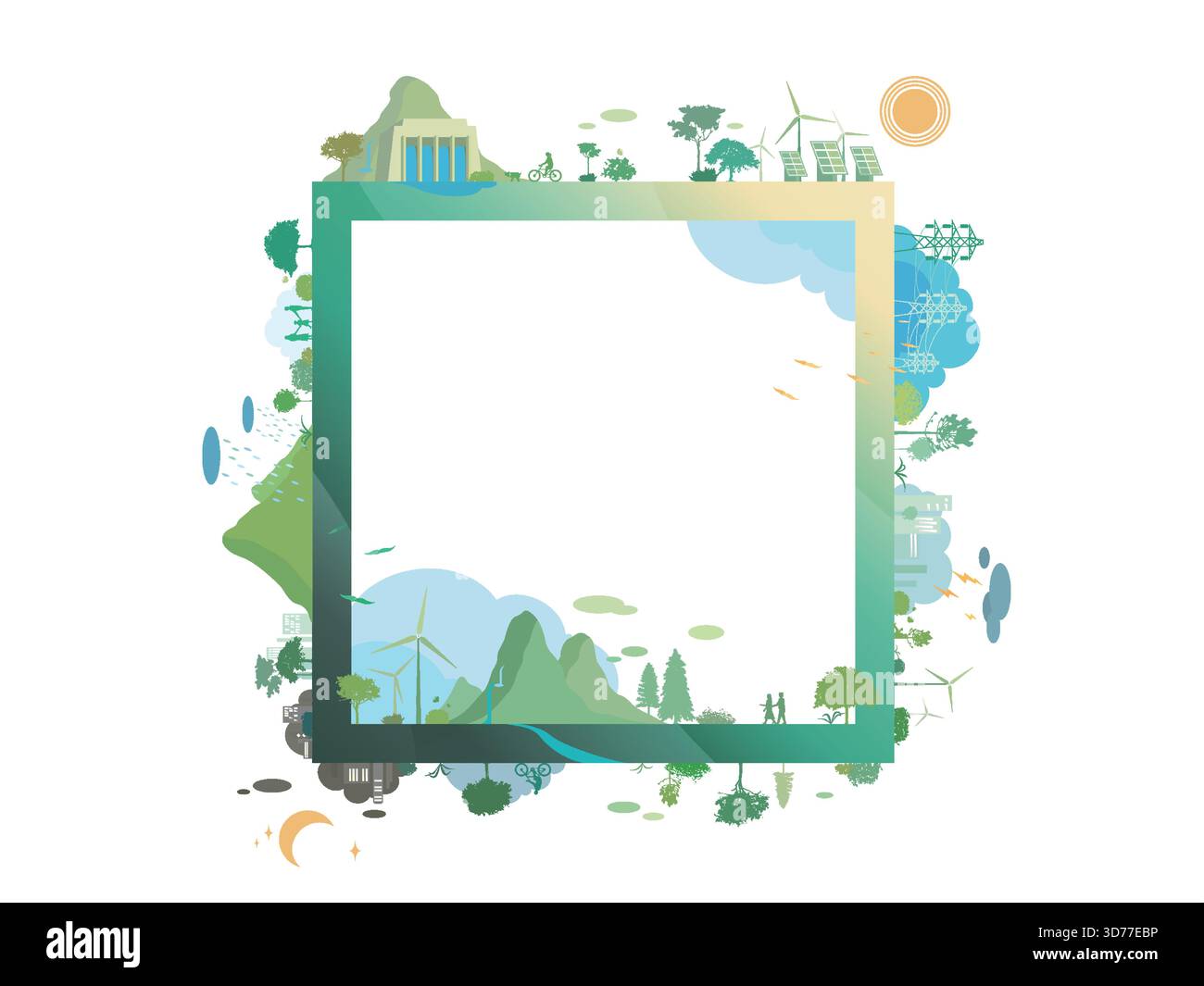 ESG et ECO Friendly Community Square Frame montre par les gens verts environnementaux et confortables Illustration de Vecteur