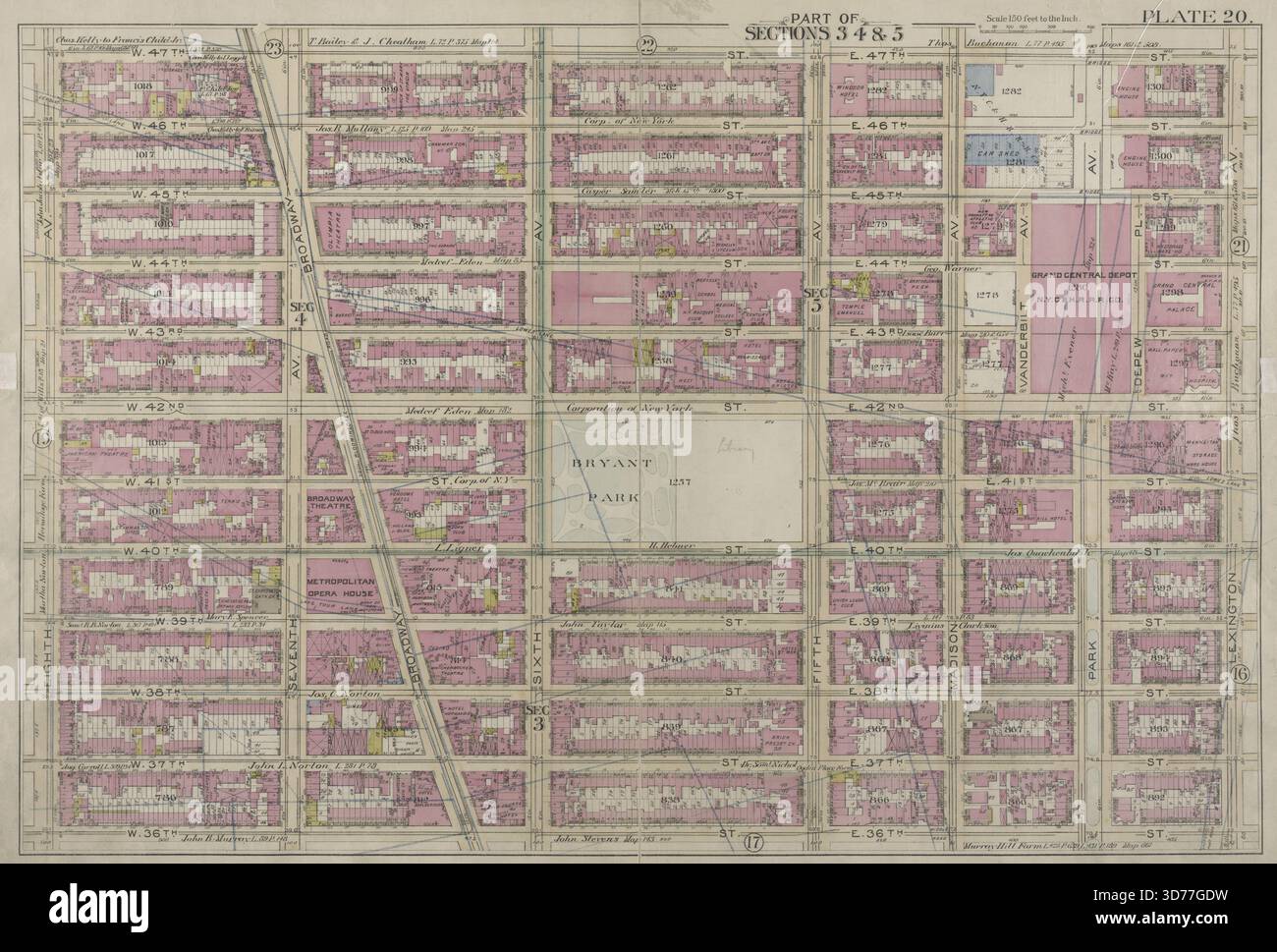Plaque 20 limitée par W. 47th Street, Lexington Avenue, W. 36th Street, et 8th Avenue, 1897, G.W. Bromley & Co. Additional, part of sections 3, 4 & 5, New York City., 1897., Philadelphie. Éditeur, G.W. Bromley & Co. Immobilier, New York (État), New York, Manhattan (New York, N.Y Banque D'Images