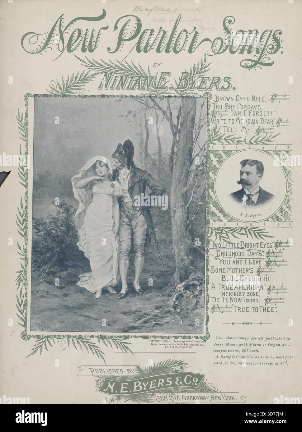 Childhood Days' est une partition musicale publiée en 1896 par N.E. Byers & Co. à New York. Le titre reflète les thèmes de la nostalgie et de la nature insouciante de l'enfance, comme l'indiquent les paroles qui évoquent des souvenirs de moments heureux passés à jouer. Le score est composé de 6 pages et mesure 36 cm Banque D'Images
