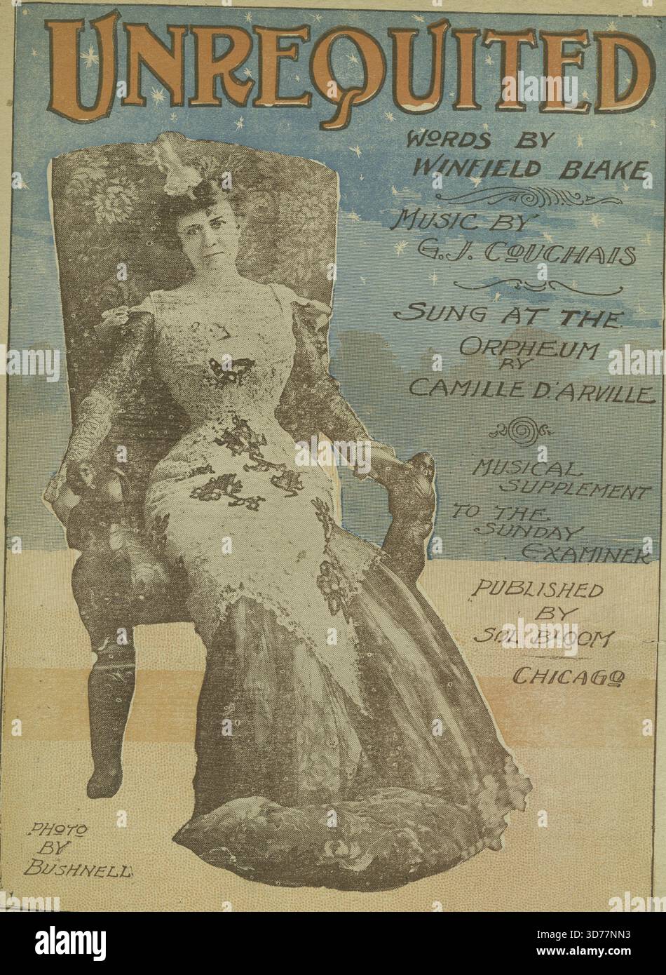 Sans commune, supplémentaire, alors pourquoi est-ce que je t'aime, je me demande ; pourquoi est-ce que je veux tant pour toi ? (Première ligne de refrain), supplémentaire, quand les étoiles brillent doucement à travers les rideaux de la nuit (première ligne), 1896, Chicago, éditeur, sol Bloom, chansons, amour non partagé, valses, 1 partition (6 p.) ; 36 cm Banque D'Images