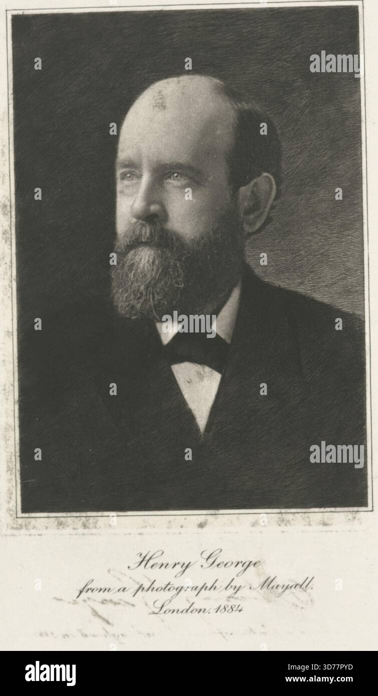 Henry George d'après une photographie de Mayall, Londres, 1884., 1800 - 1899. Impôt unique, George, Henry, 1839-1897. Mezzotints., 1 tirage ; 10,4 x 7,2 cm Banque D'Images