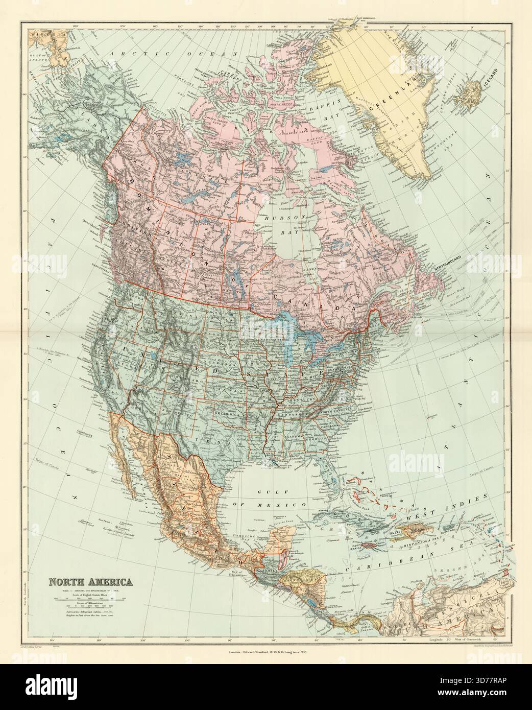 Amérique du Nord timbre-poste du Manitoba États-Unis Canada. STANFORD 1904 carte ancienne Banque D'Images