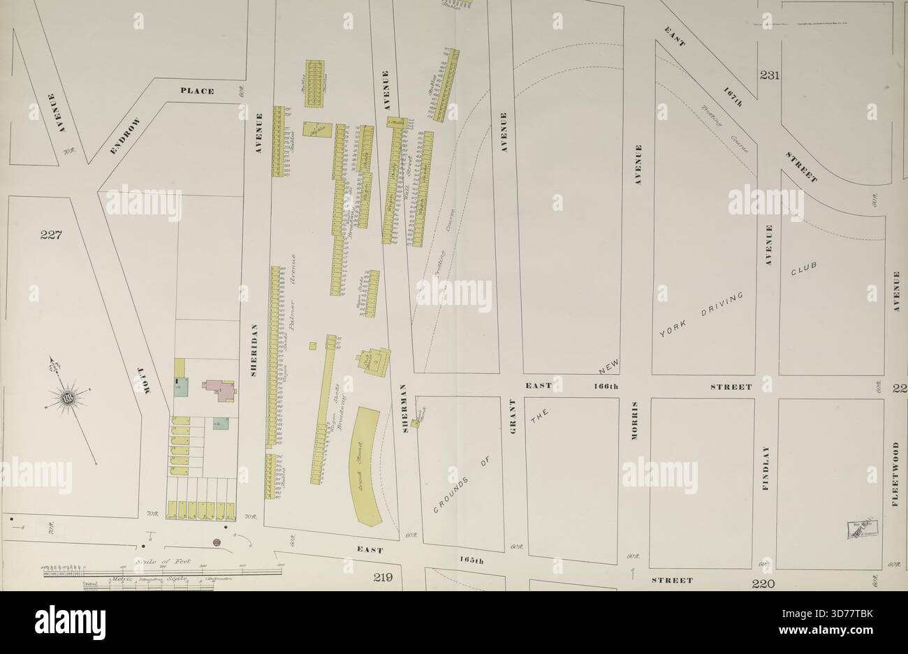 Carte du Bronx, volume 10, double page plate No. 226, délimitée par E. 167th équipé, Fleetwood Ave., E. 165th équipé, et Mott Ave. Publié par la Sanborn Map Company en 1884 et 1891, représentant l'assurance incendie et les détails des biens immobiliers pour les quartiers de l'État de New York Banque D'Images