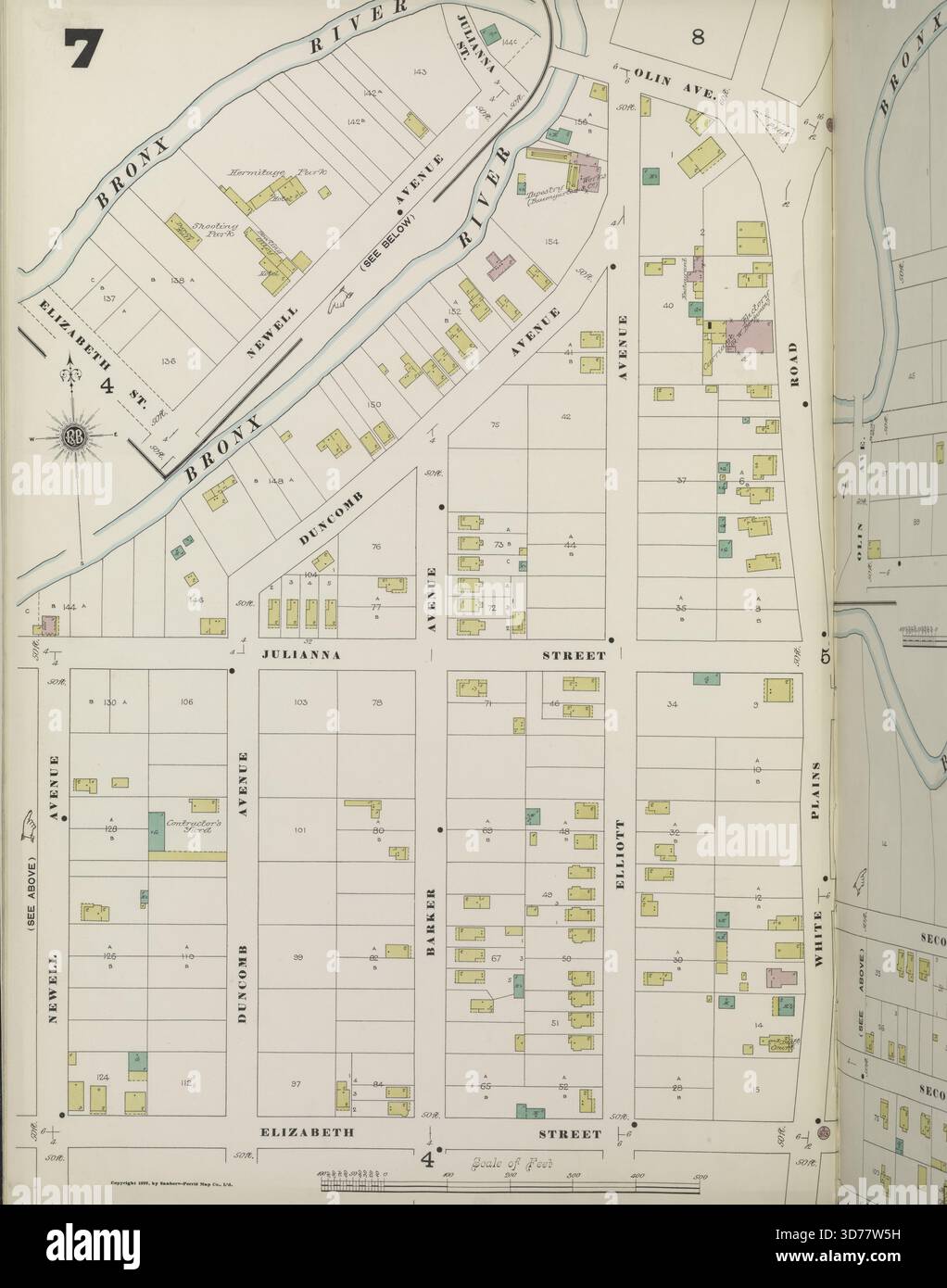 Bronx, V. B, plate No. 7 carte bornée par Bronx River, Olin Ave., White Plains Rd., Elizabeth réunis, Newell Ave., 1884-1897, Sanborn Map Company., 1884-1897, New York, Éditeur, Sanborn Map Company. Assurance incendie, New York (État), biens immobiliers, New York (État), villes et villages, New York (État Banque D'Images