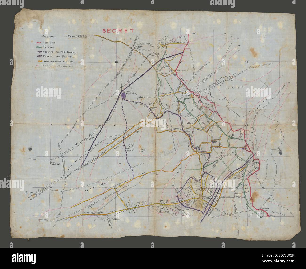 Manuscrit secret carte des tranchées de la première Guerre mondiale 3 corps somme offensive 1er juillet 1916 Banque D'Images