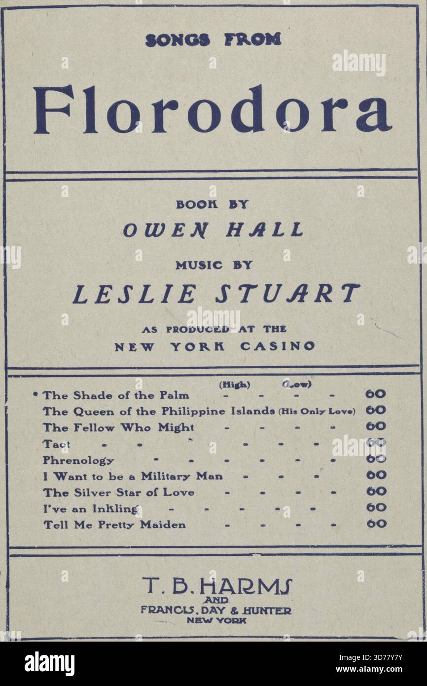 L'ombre de la paume, 1900. En plus, Oh, ma Dolores, reine de la mer orientale (première ligne de refrain). En outre, il y a une foire de jardin (première ligne)., 1900., New York. Éditeur, Francis, Day & Hunter ; T.B. Harms. Les sujets incluent les chansons, la séparation (psychologie), les adieux, les comédies musicales et les relations homme-femme. 1 score (6 p.) ; 30 cm Banque D'Images