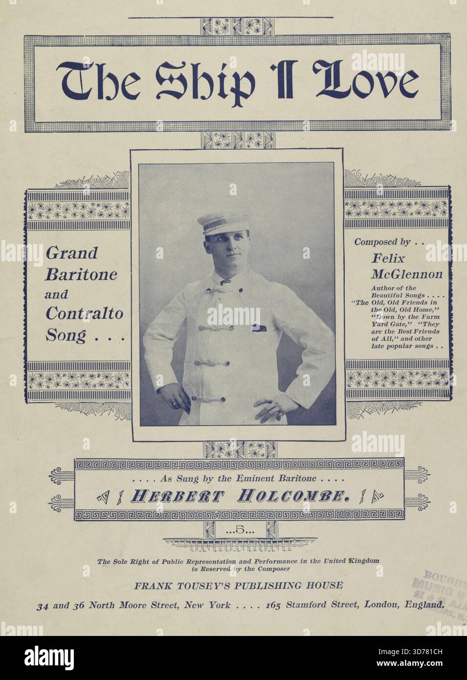 Le navire que j'aime, 1893. En outre, Un navire galant comme Lab'ring dans la mer. Première ligne, je resterai au vaisseau, les gars, vous sauverez vos vies. Première ligne de chœur., 1893., New York ; Londres. Éditeur, Frank Tousey's Publishing House. Chansons, capitaines de navires, épaves., 1 partition (8 p.) ; 36 cm Banque D'Images
