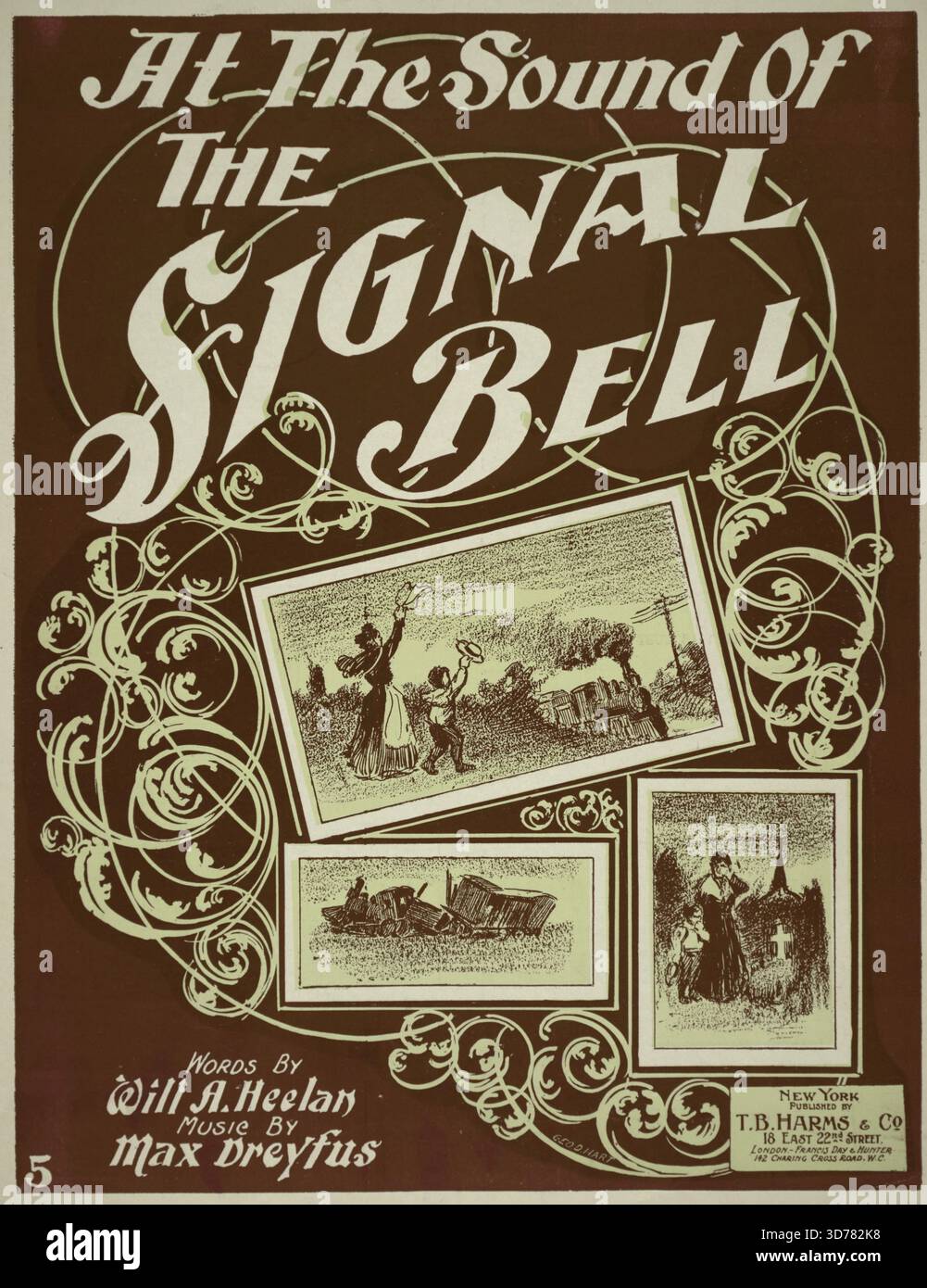 Au Sound of the signal-Bell, chaque matin sa porte de chalet (première ligne), Mama, we must not wait (première ligne de chœur), 1898, New York, Éditeur, T.B. Harms & Co., Songs, Railroad accidents, Waltzes, Family, ingénieurs ferroviaires, mort et sépulture, 1 partition (8 p.) ; 35 cm Banque D'Images