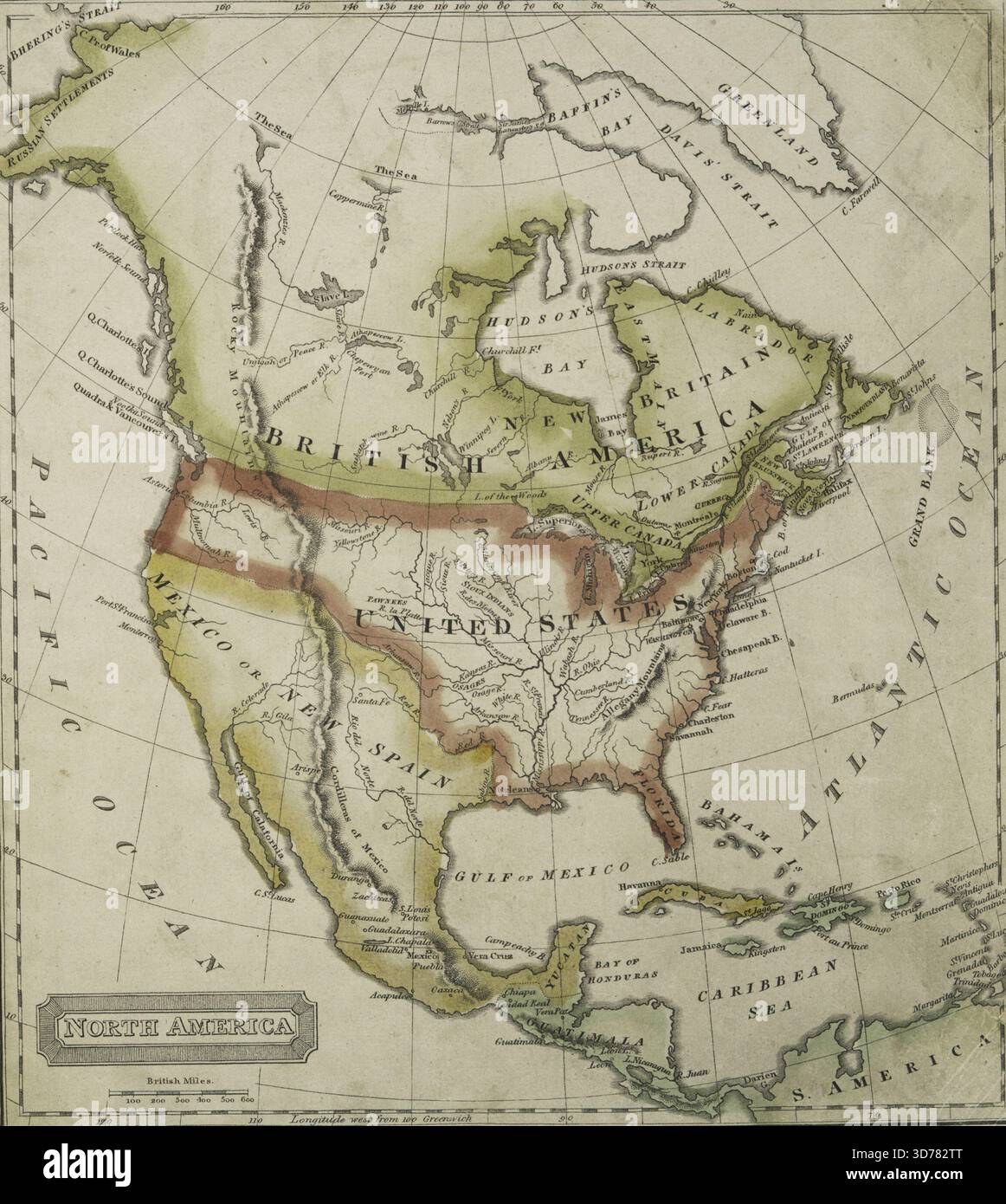 Amérique du Nord, 1822, Richardson & Lord, Boston. Éditeur, Richardson & Lord ?, 1 carte, colorée à la main, 24 x 22 cm. Cartes de l'Amérique du Nord -- premiers travaux jusqu'en 1800 Banque D'Images