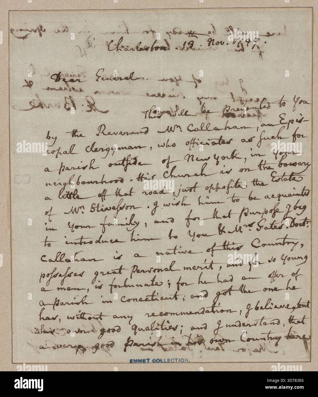 Lettre à Horatio Gates, New York, 13 novembre 1799, Charleston, A. L. S. APPROUVE. 2 pp. 4o Banque D'Images