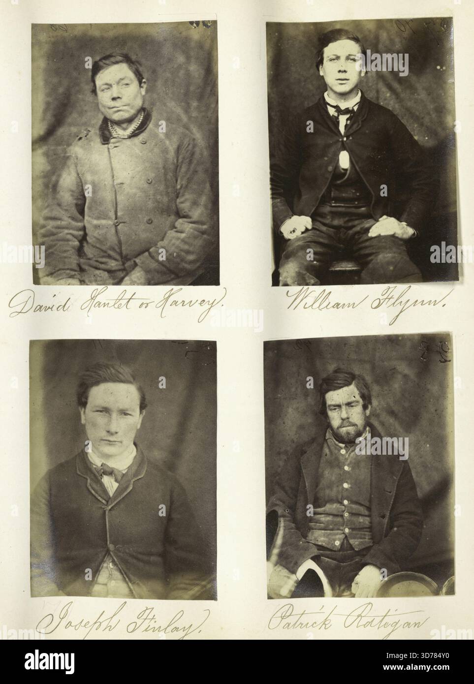 Prisonniers de la prison de Mountjoy, Irlande, vers 1866. Parmi les personnalités notables figurent David Hamlet (également appelé Harvey), William Flynn, Joseph Finlay et Patrick Ratigan. L'image reflète le contexte historique lié à la Fraternité fénienne au cours de la période de 1837-1901 Banque D'Images