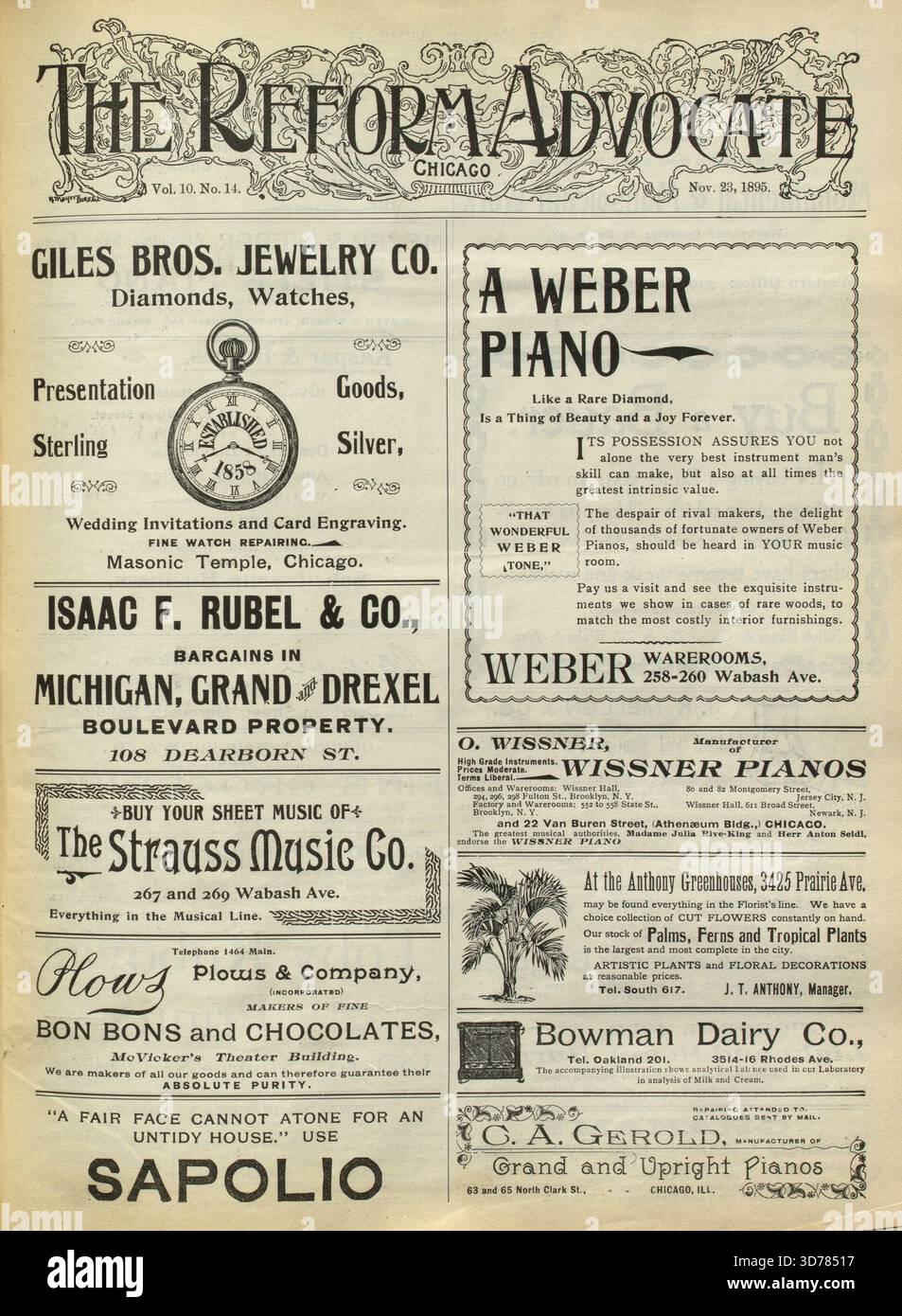 The Reform Advocate, volume 10, numéro 14, publié le 23 novembre 1895 à Chicago. Cette publication se concentre sur le judaïsme réformiste et comprend divers périodiques juifs Banque D'Images