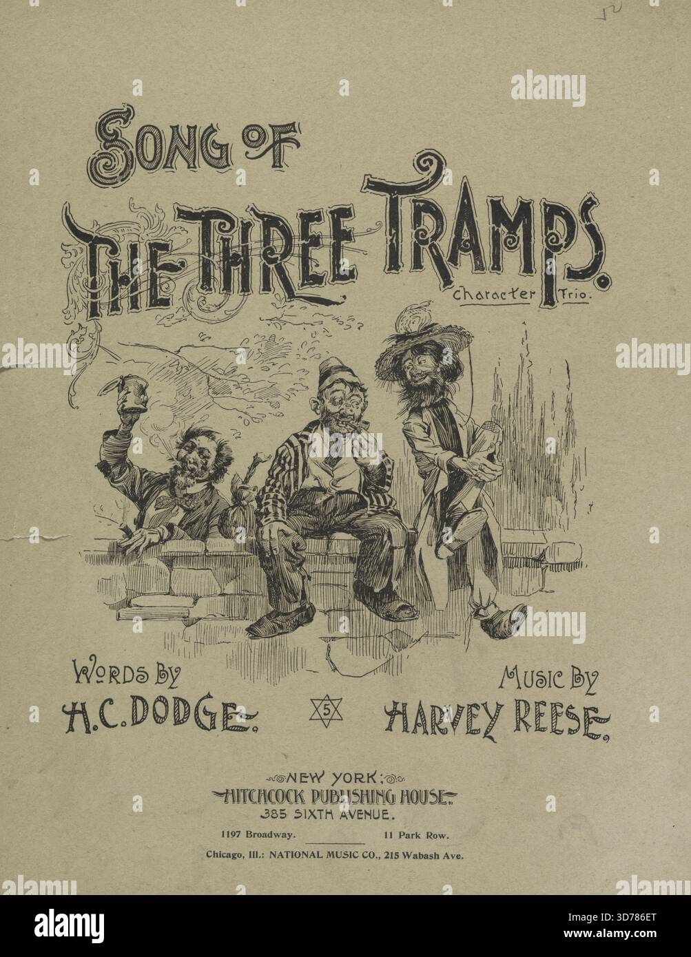 Song of the Three Tramps,' 1893. De plus, nous sommes trois Thramping Gentlemen of Leisure. First line., 1893., New York. Éditeur, Hitchcock Publishing House. Songs, Tramps., 1 partition (8 pages) ; 37 cm Banque D'Images