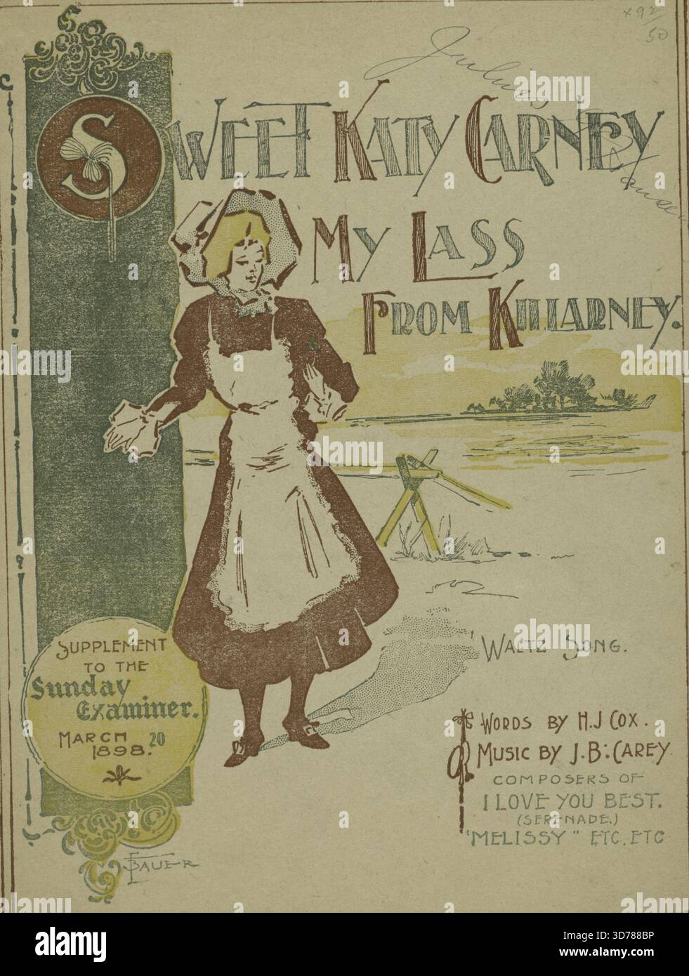 Sweet Katy Carney, My Lass from Killarney, Additional, Away the Sea, First Line Sweet Katy Carney, You Are mine All Alone, 1898, Publisher, H.J. Cox and Jos. B. Carey, chansons, séparation (psychologie), irlandais, chansons d'amour, relations homme-femme, 1 score (4 p.) ; 31 cm Banque D'Images