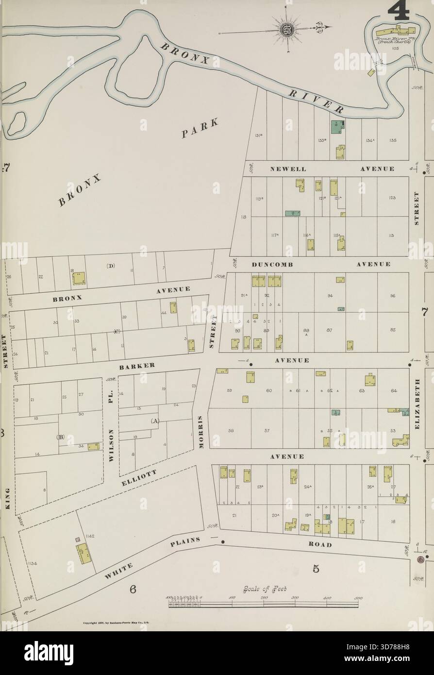 Bronx, V. B, plate No. 4 Map Bounded by Bronx River, Elizabeth réunis, White Plains Rd., King réunis, 1884-1897, Sanborn Map Company, 1884-1897., New York. Éditeur, Sanborn Map Company. Assurance incendie, biens immobiliers, villes et villages, New York (État Banque D'Images